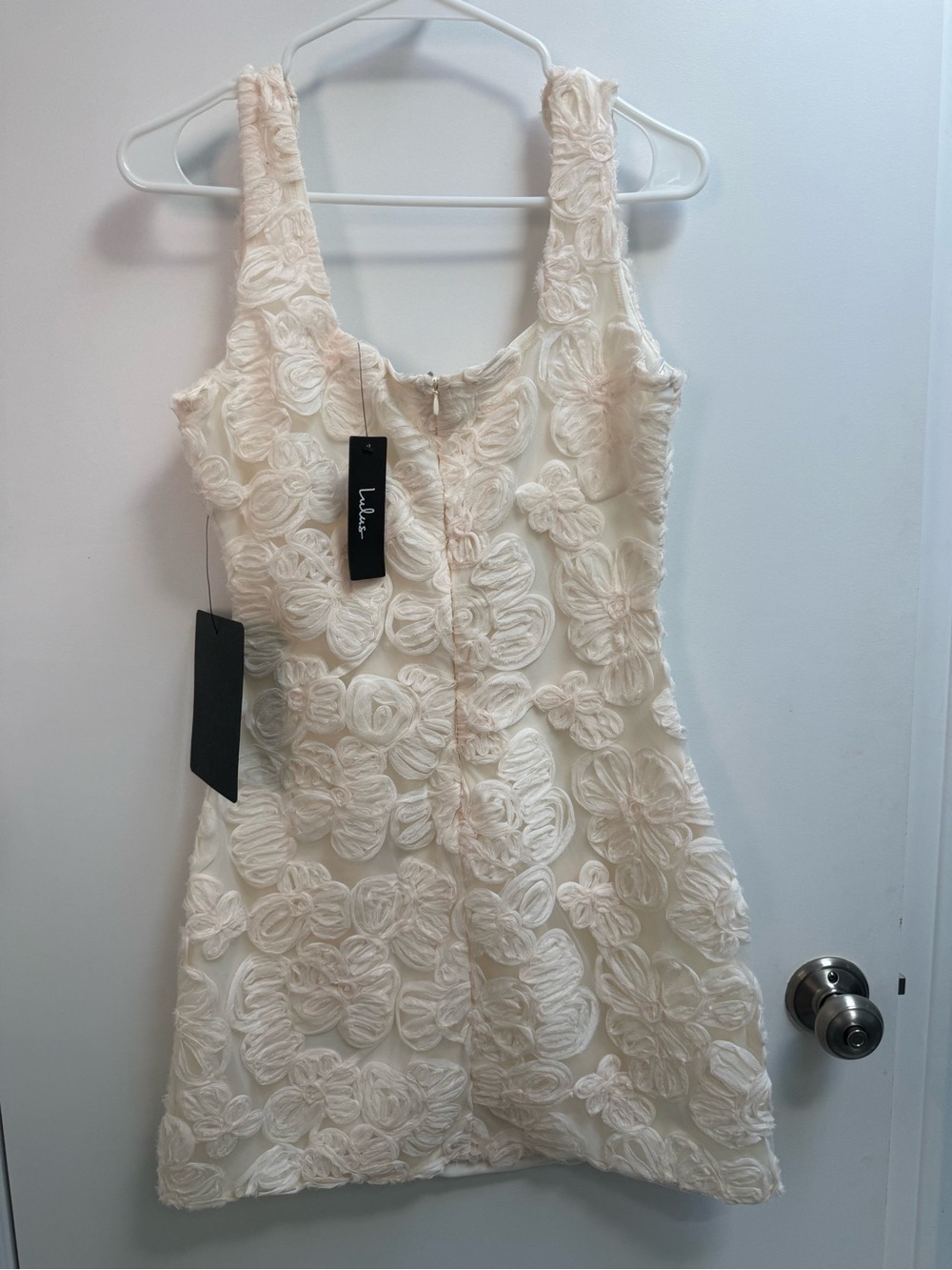 Lulu's Cream Floral 3D Appliqué Mini Dress